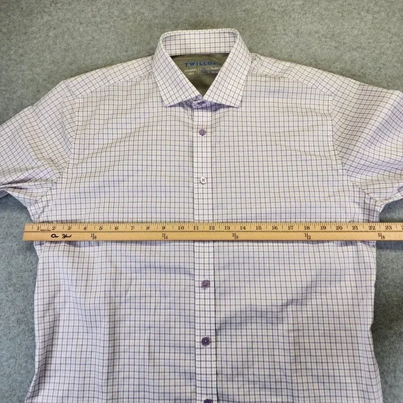 Twillory Performance Shirt Men‎ 16.5 34-35 Trim Fit Lilac Plaid Long Sleeve - Picture 6 of 7